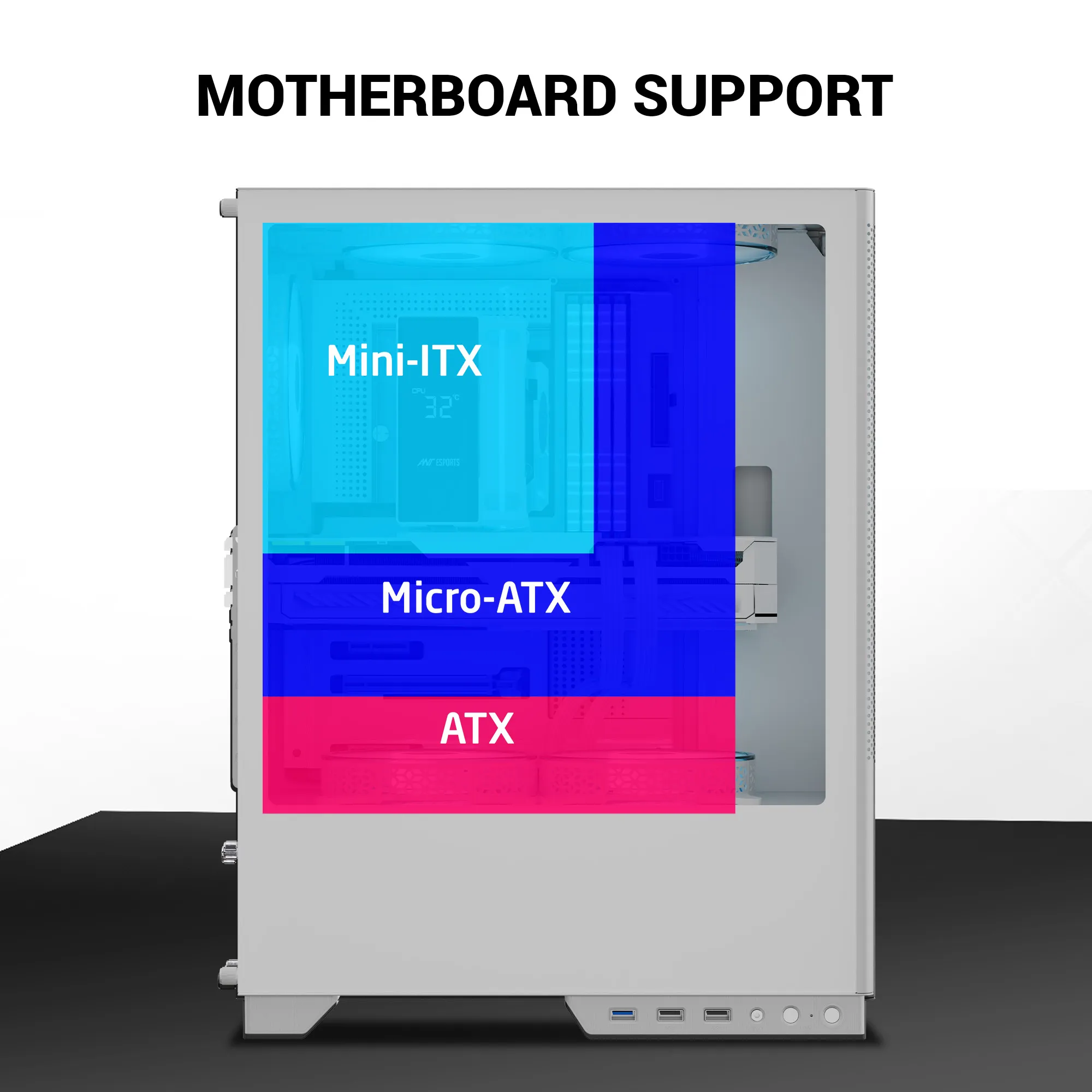 Ant Esports Mid Tower Cabinet (ATX/M-ATX/M-ITX) X2 LCD White view 5